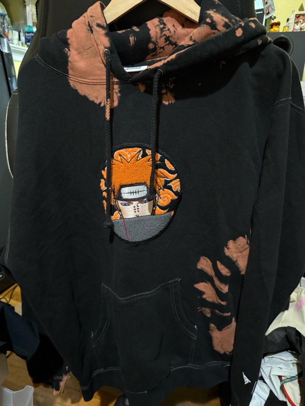 Black Tie-Dye Graphic Hoodie with pain patch - HYPLAND